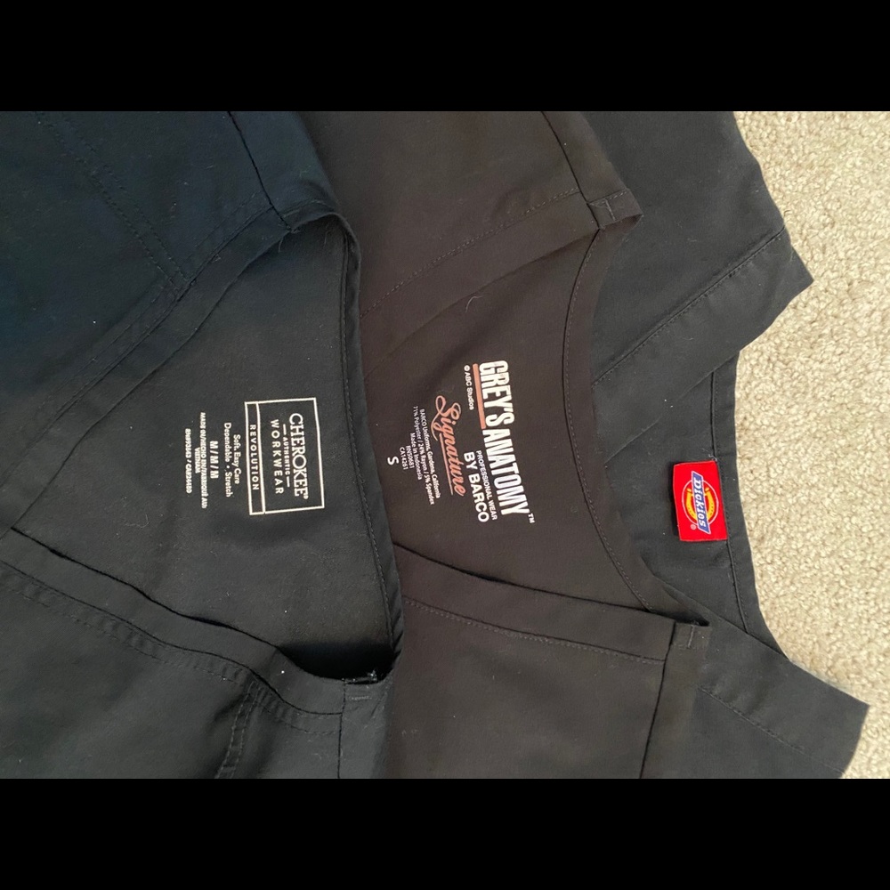 Set of three black scrub tops